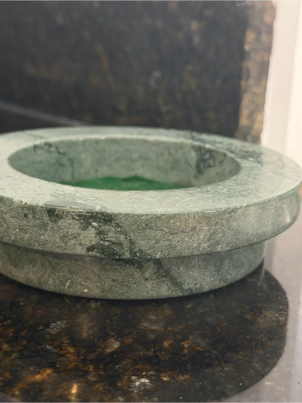 Vintage Green Marble Felt-Lined Catchall Bowl